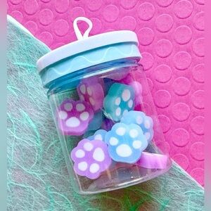 New Blue Purple Pink Cat Dog Paw Erasers Set of 18